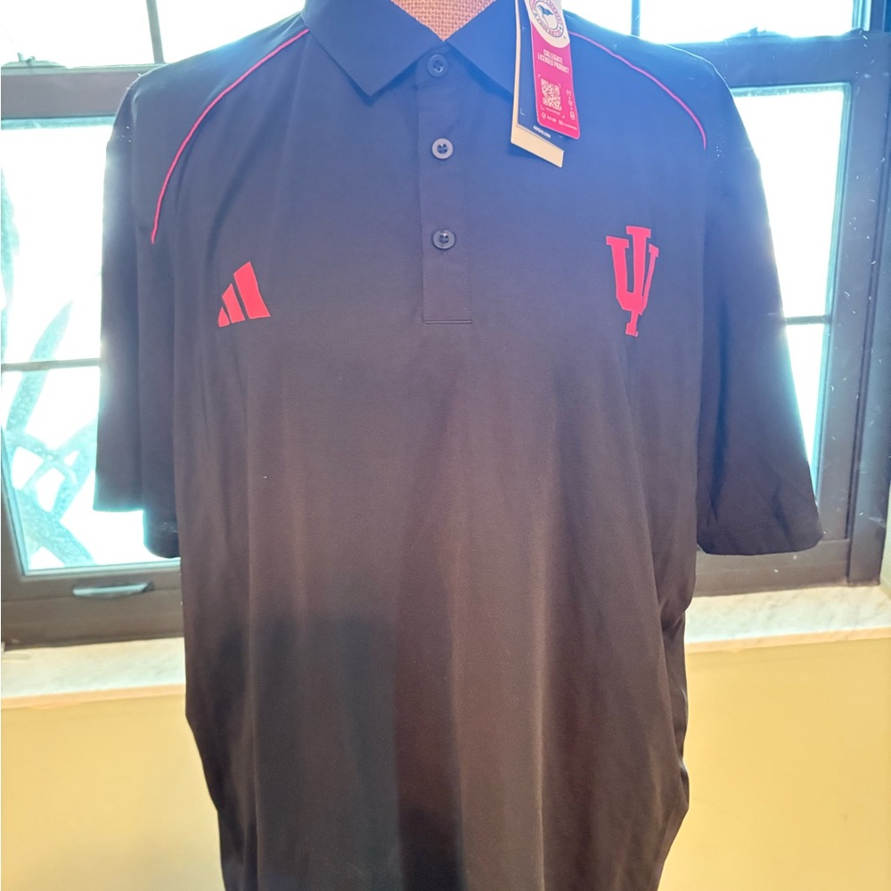 Indiana University Adidas Men's Black Polo with Red Logo